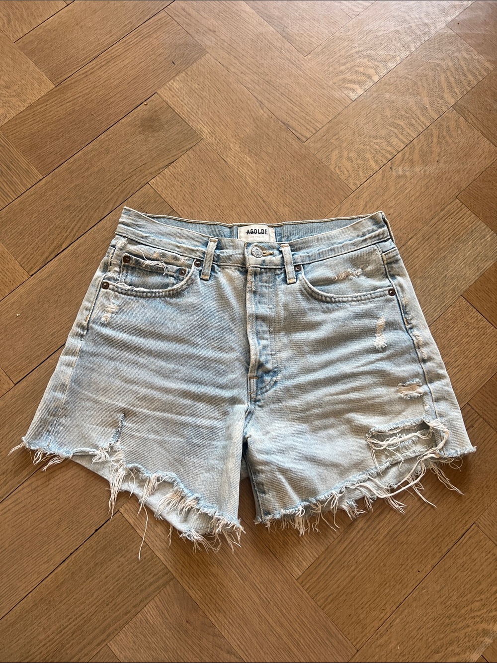 Agolde Parker shorts Light Wash Distressed Denim Cutoff Shorts
